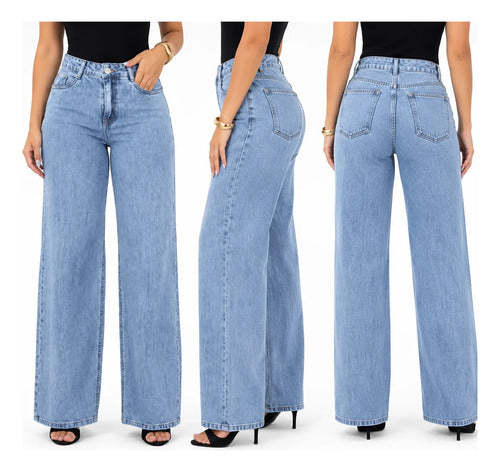 Calça Jeans Wide Leg Feminina Cintura Alta Pantalona