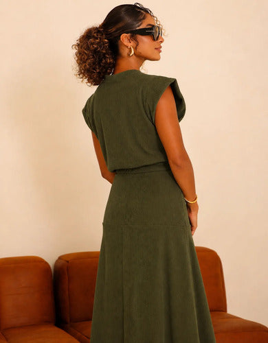 Conjunto Feminino Blusa Saia Veludo Cotelê Inverno Quentinho