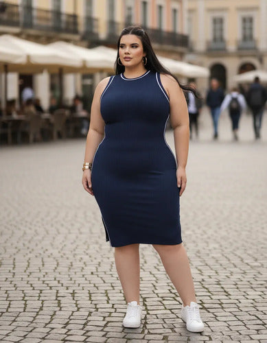 Vestido Midi Canelado Plus Premium Casual Básico Modelador