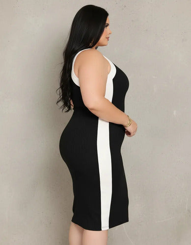 Vestido Midi Plus Canelado Premium Regata Casual Modelador