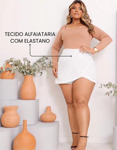 Short Saia Plus Size Cintura Alta Alfaiataria Premium Atual