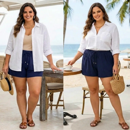 Short Feminino Soltinho Plus Size Saída De Praia Elastano