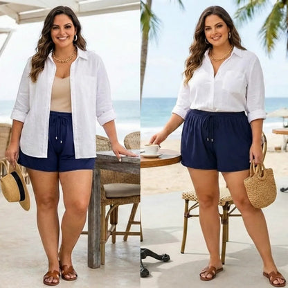 Short Feminino Soltinho Plus Size Saída De Praia Elastano