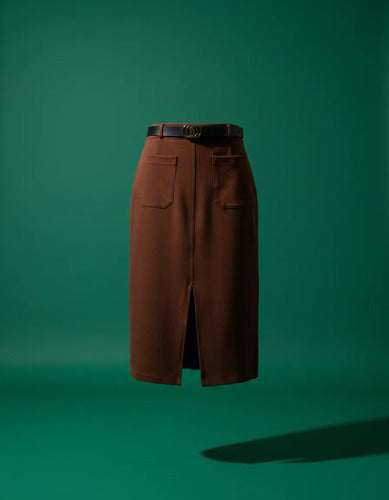Saia De Alfaiataria Midi Moda Evangélica Brinde Cinto Couro