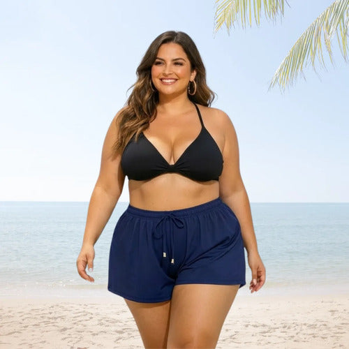 Short Feminino Soltinho Plus Size Saída De Praia Elastano