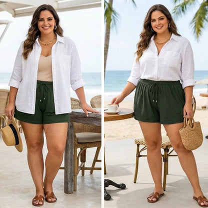 Short Feminino Soltinho Plus Size Saída De Praia Elastano