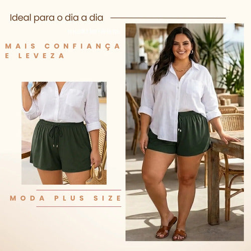 Short Feminino Soltinho Plus Size Saída De Praia Elastano