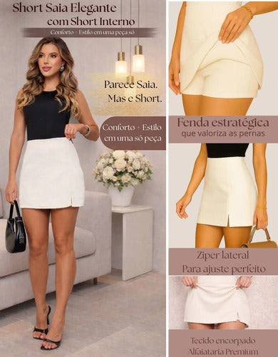 Shorts Saia Alfaiataria Feminino Fenda Lateral