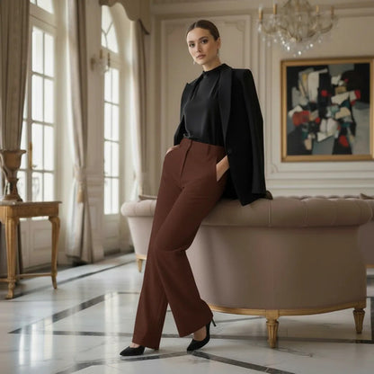 Calça Pantalona Alfaiataria Feminina Cintura Alta Social