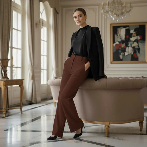 Calça Pantalona Alfaiataria Feminina Cintura Alta Social