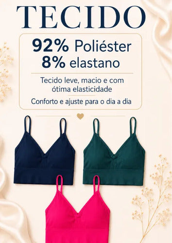Kit 3 Top Canelado Alça Regulável Bojo Removível Sutiã