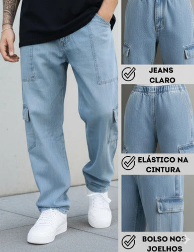 Calça Cargo Masculina Feminina Skate Larga Cordão Elástico
