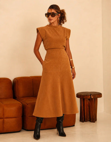 Conjunto Feminino Blusa Saia Veludo Cotelê Inverno Quentinho