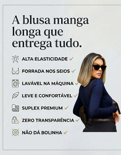 Blusa Manga Longa Feminina Decote Quadrado Segunda Pele