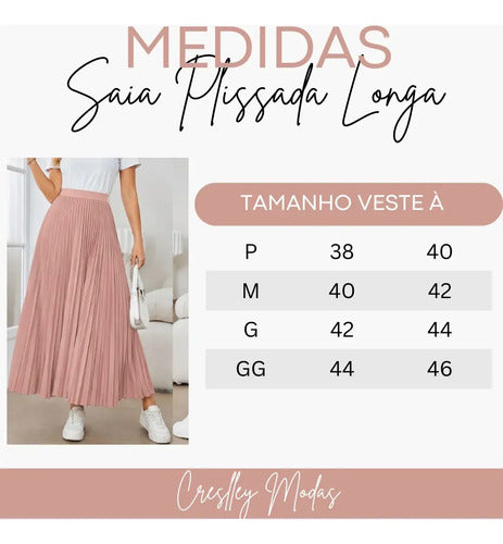 Saia Longa Feminina Plissada Cintura Alta Moda Evangélica