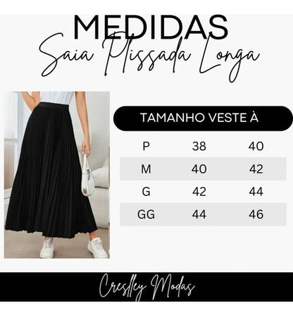 Saia Longa Feminina Plissada Cintura Alta Moda Evangélica