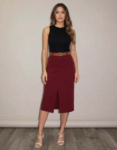 Saia De Alfaiataria Midi Moda Evangélica Brinde Cinto Couro