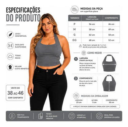 Cropped Halter Decote Gringa Frente Única Blusa Feminina