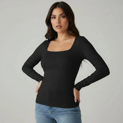 Kit 3 Blusa Manga Longa Inverno Decote Gola Quadrada