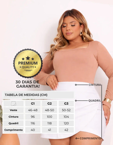 Short Saia Plus Size Cintura Alta Alfaiataria Premium Atual