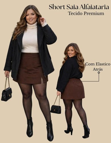 Short Saia Alfaiataria Plus Size Feminino Fenda Inverno