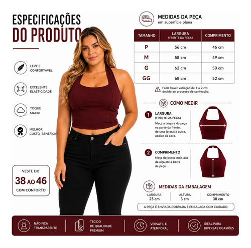 Cropped Halter Decote Gringa Frente Única Blusa Feminina