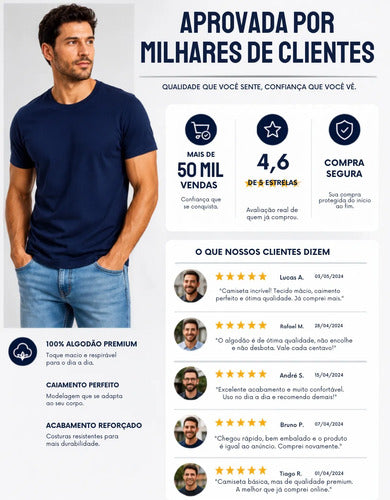 Camiseta Básica Masculina Algodão Slim Blusa Premium Lisa