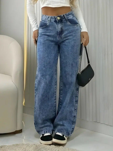 Calça Jeans Wide Leg Feminina Cintura Alta Pantalona
