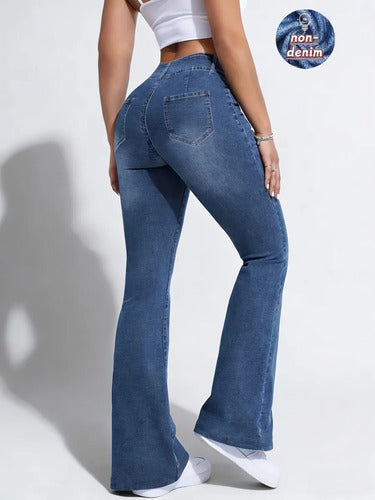 Calça Legging Flare Feminina Efeito Jeans