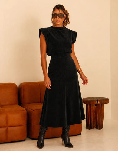 Conjunto Feminino Blusa Saia Veludo Cotelê Inverno Quentinho