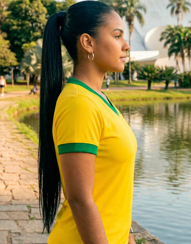 Camiseta Baby Look Blusa Feminina Manga Curta Brasil Seleção