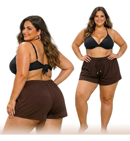 Short Feminino Soltinho Plus Size Saída De Praia Elastano