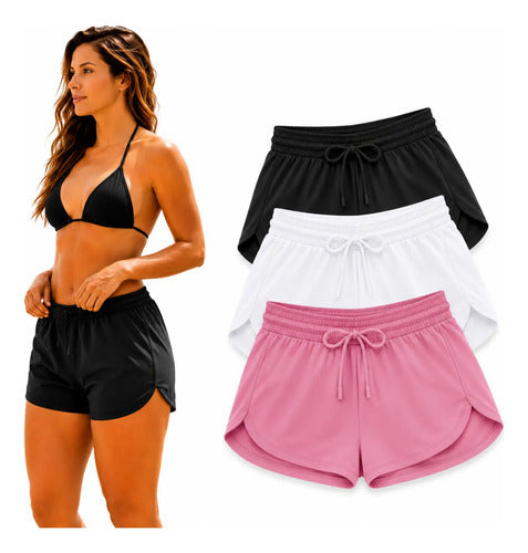Kit 3 Short Feminino Tactel Academia Praia Piscina Verão