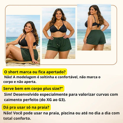 Short Feminino Soltinho Plus Size Saída De Praia Elastano