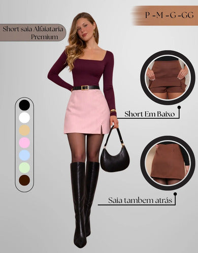 Shorts Saia Alfaiataria Feminino Fenda Lateral