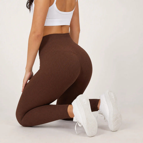Calça Legging Canelada Feminina Academia Sem Costura Fitness