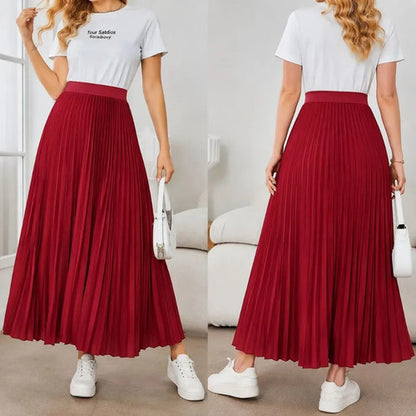 Saia Longa Feminina Plissada Cintura Alta Moda Evangélica