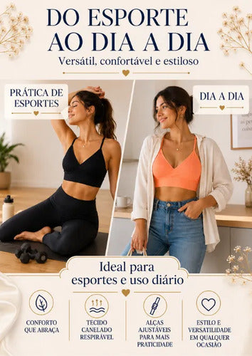 Kit 3 Top Canelado Alça Regulável Bojo Removível Sutiã