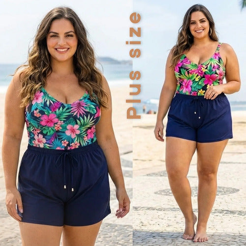 Short Feminino Soltinho Plus Size Saída De Praia Elastano