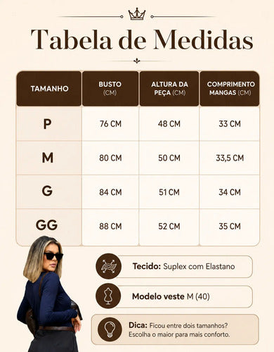 Blusa Manga Longa Feminina Decote Quadrado Segunda Pele