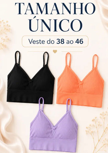 Kit 3 Top Canelado Alça Regulável Bojo Removível Sutiã