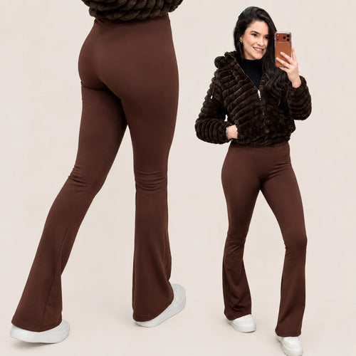 Calça Flare Flanelada Suplex Térmica Cintura Alta Grossa