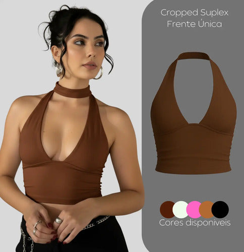 Cropped Top Amarraçao No Pescoço Poliamida Blogueira Balada