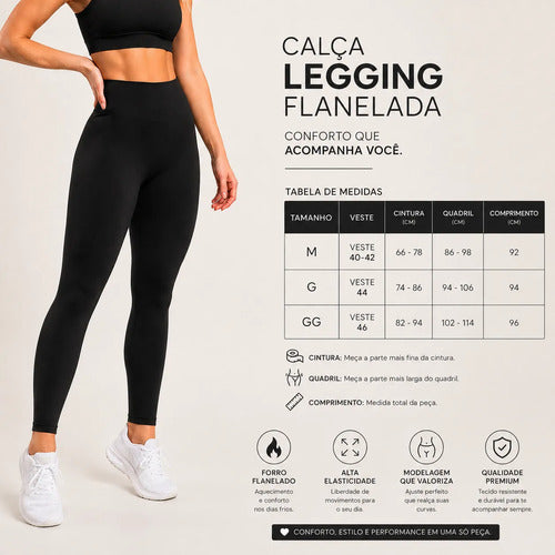 Calça Legging Flanelada Térmica Peluciada Inverno Forrada