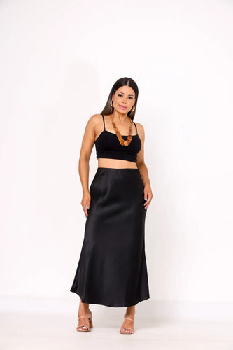 Saia De Cetim Midi Acetinada Feminina Lisa Elegante