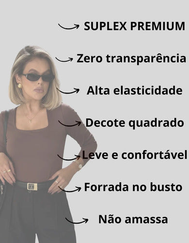Blusa Manga Longa Feminina Decote Quadrado Segunda Pele