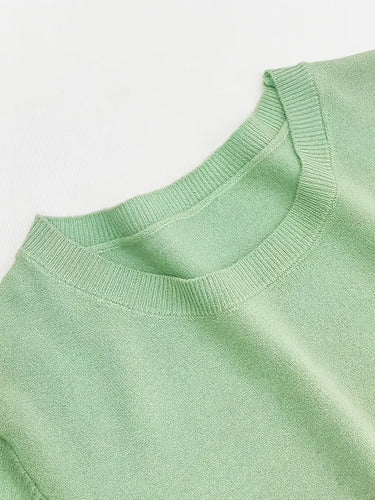 Blusa Feminina Tricô Manga Curta Básica
