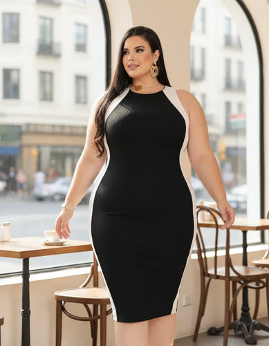 Vestido Midi Plus Canelado Premium Regata Casual Modelador