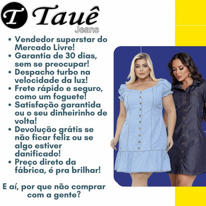 Chemise Jeans Feminina Manga 3/4 Leve Oversized Sem Lycra