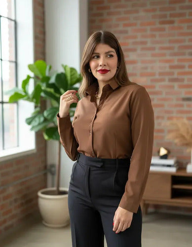 Kit 02 Camisas Feminina Social Manga Longa Casual Com Botões